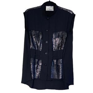 3.1 Phillip Lim Black 100% Silk Sequin Accent Sleeveless Blouse Sz 4